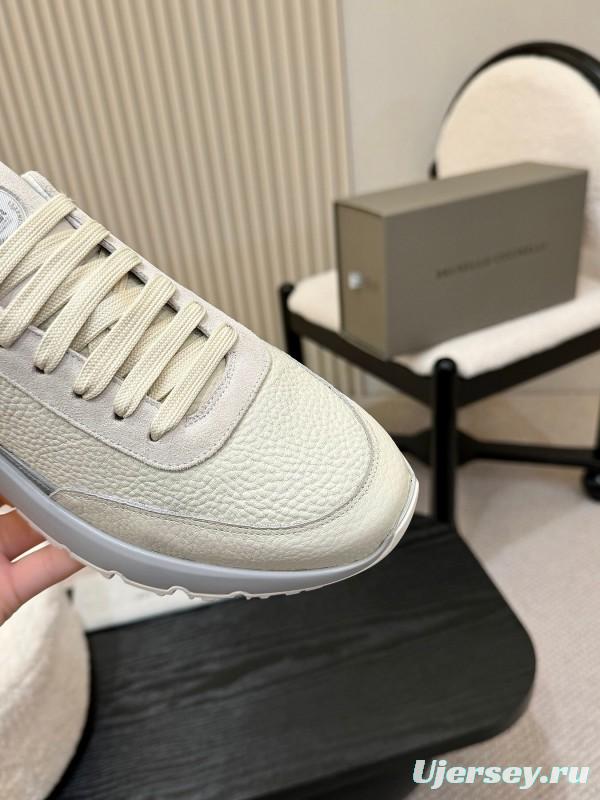 2025 Men Brunello Cucinelli Black Ivory Blue Almond Calfskin Leather Sneakers AS00320