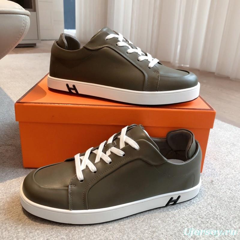 2025 Men Hermès Green White Leather Sneakers AS00380