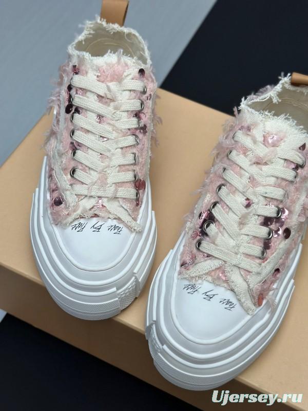 2025 Women XVESSEL Pink White Canvas Plimsolls Distressed AS00260