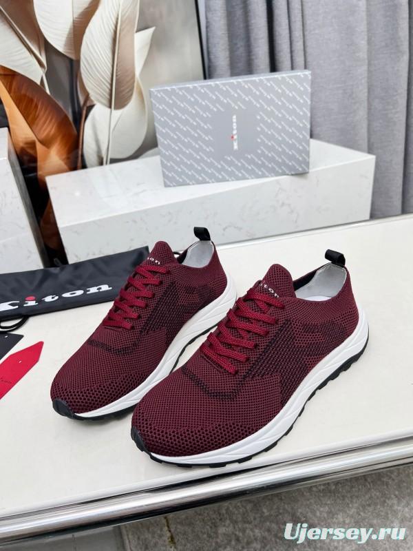 2025 Unisex Kiton Burgundy Knit Casual Sneakers Lightweight Rubber Sole AS00320