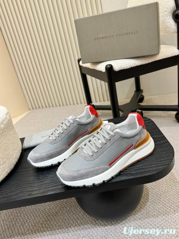 2025 Men Brunello Cucinelli Grey White Brown Suede Mesh Sneakers AS00320