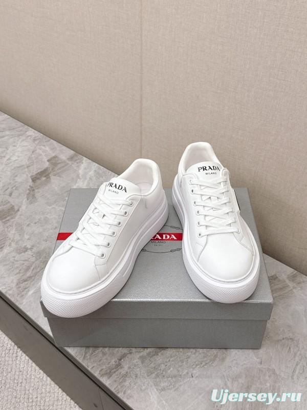 2025 Unisex Prada White Calf Leather Sneakers Retro Thick Sole KFY00290