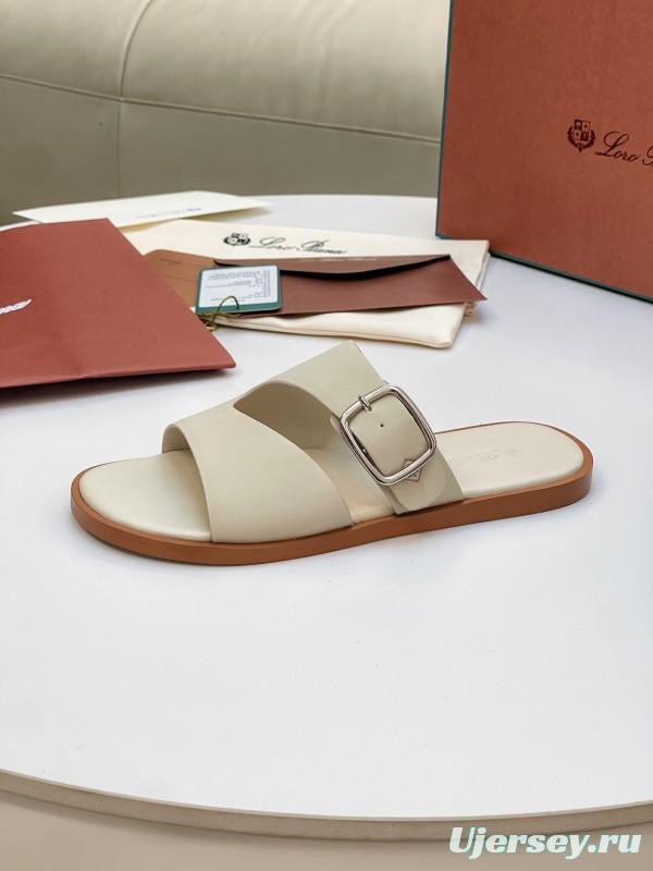 2025 Men Loro Piana Ivory Leather Slippers AS00250
