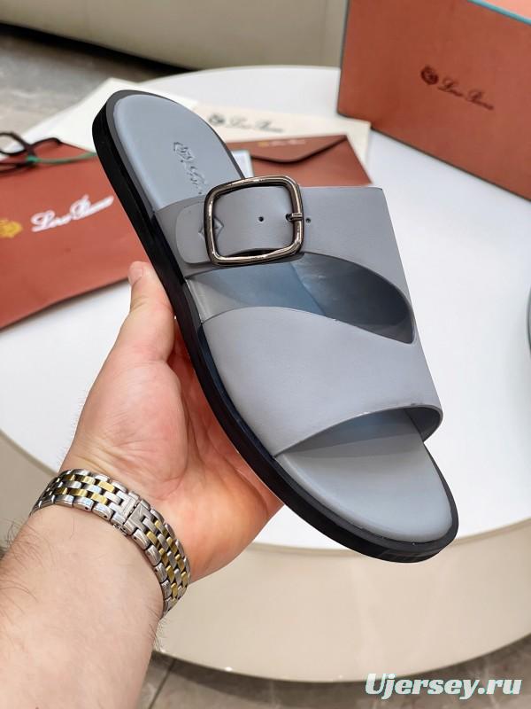 2025 Men Loro Piana Gray Leather Slippers AS00250