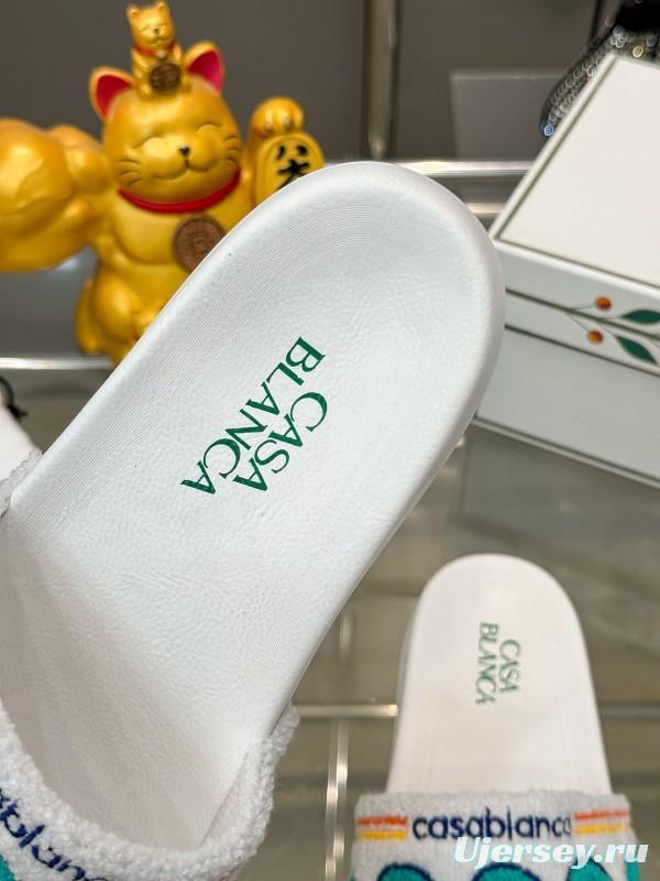 2025 Men CASA BLANCA Blue White Embroidered Slippers KFY00160