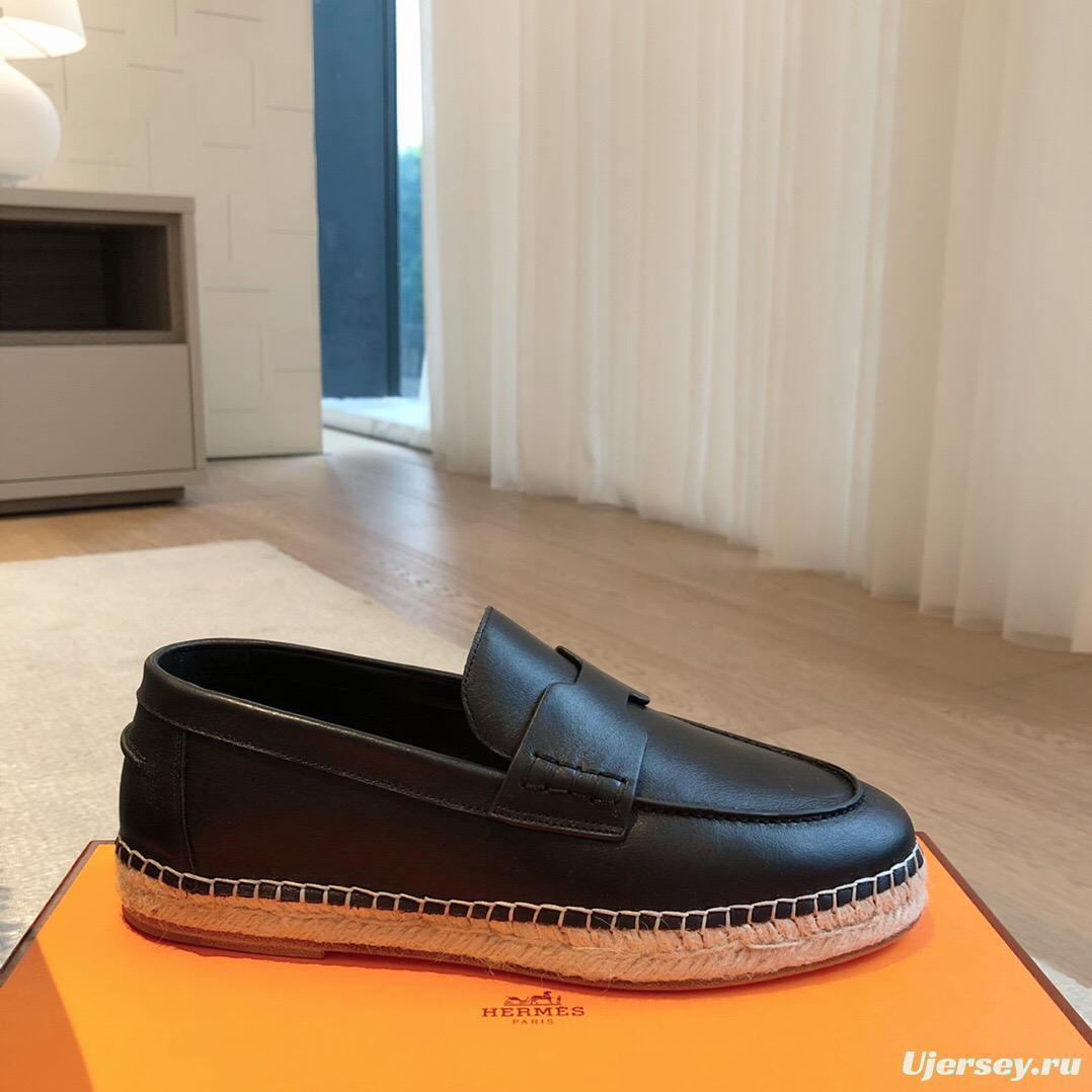 2025 Unisex Hermès Black Calfskin Leather Loafers AS00380