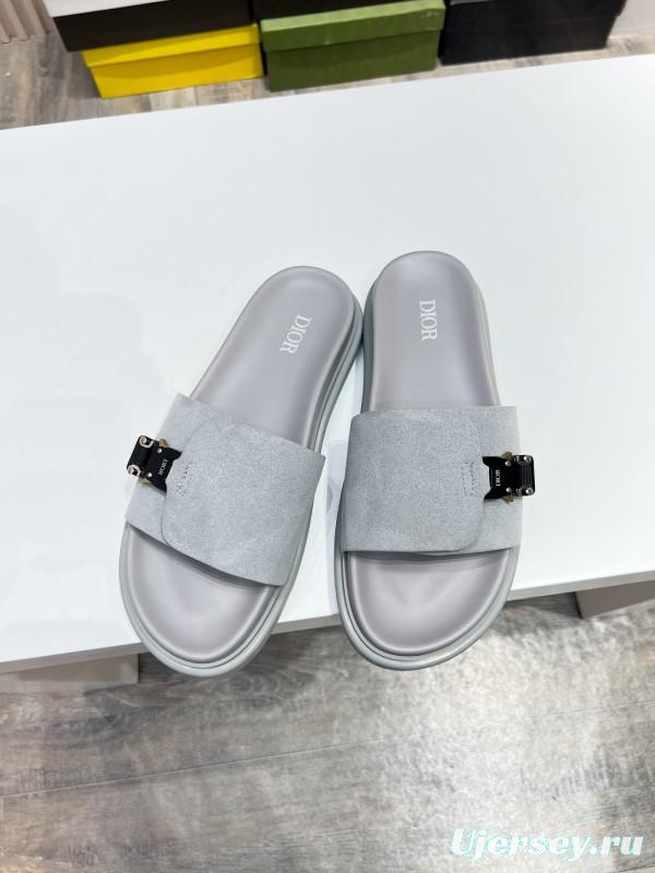 2025 Men Dior Grey Nubuck Leather Slippers AS00190