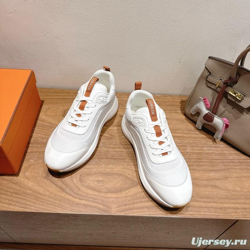 2025 Unisex Hermès White Leather Fabric Sneakers AS00400