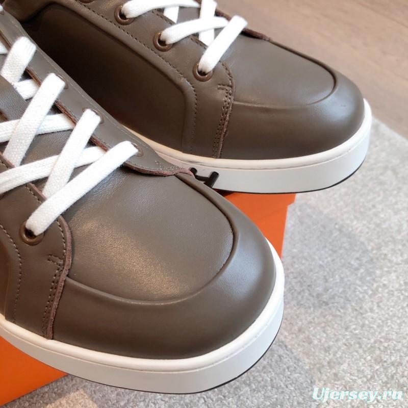 2025 Men Hermès Brown Leather Sneakers AS00380
