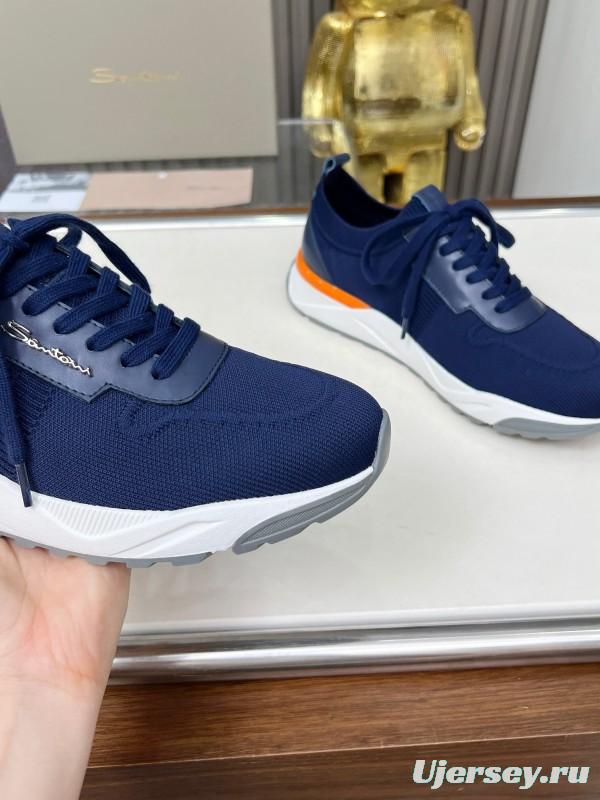 2025 Unisex Santoni Navy Orange Wool Blend Knit Sneakers AS00320