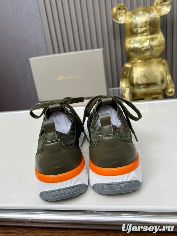 2025 Unisex Santoni Military Green Orange Wool Blend Knit Sneakers AS00320