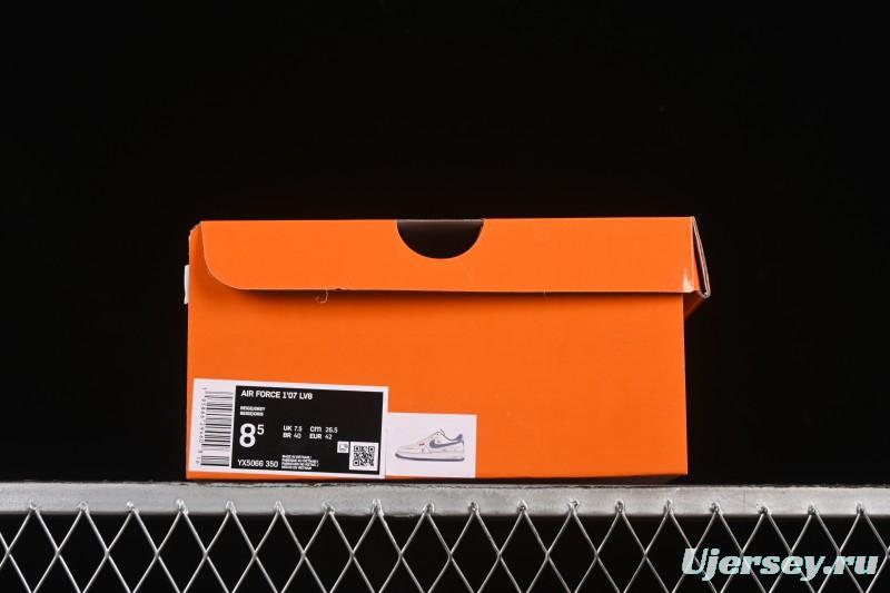 Nike Air Force 1 '07 Low LV Collaboration Light Gray Small Double Hook Casual Sneakers - YX5066-350