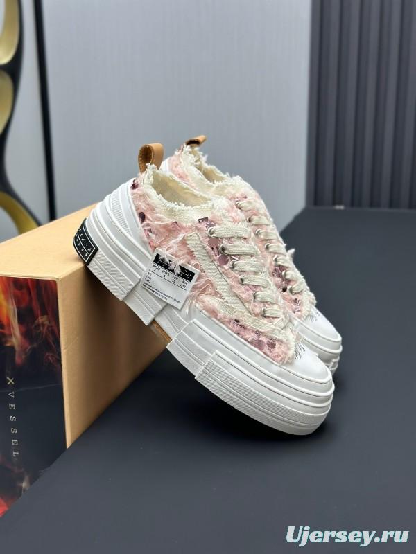 2025 Women XVESSEL Pink White Canvas Plimsolls Distressed AS00260