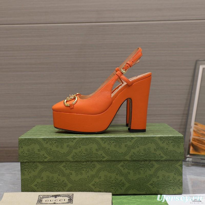 2025 Women Gucci Orange Leather Platform High Heels KFY00320