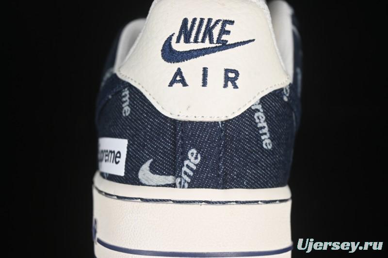 Nike Air Force 1 '07 Low Supreme Collaboration Blue Denim White Swoosh Casual Sneakers - LW9279-005