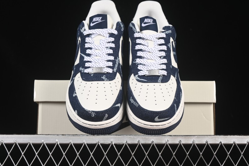 Nike Air Force 1 '07 Low Supreme Collaboration Blue Denim White Swoosh Casual Sneakers - LW9279-005