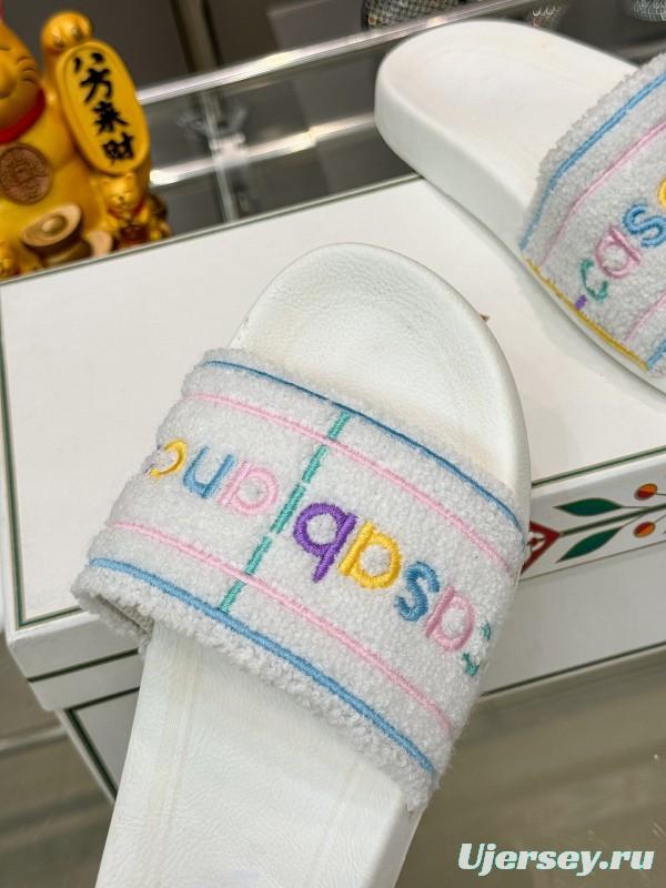 2025 Unisex CASA BLANCA White Fabric Slippers Embroidery KFY00160