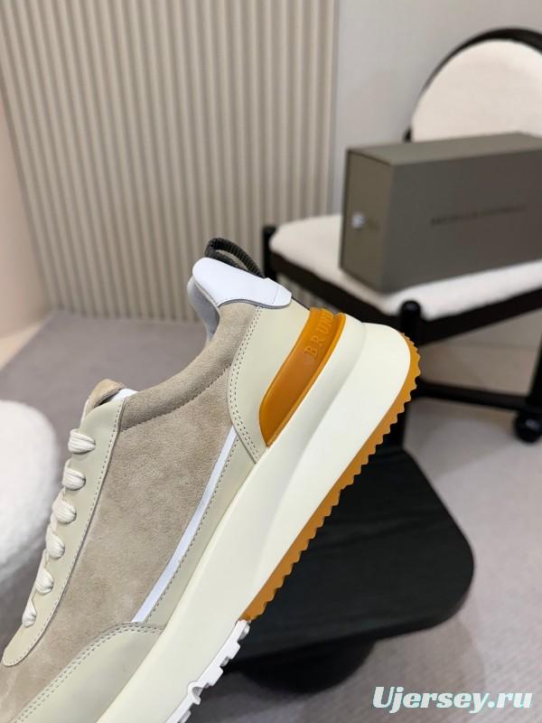 2025 Unisex Brunello Cucinelli Black Milk Blue Apricot Calfskin Leather Sneakers AS00320