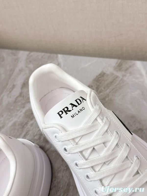2025 Unisex Prada White Calf Leather Sneakers Retro Thick Sole KFY00290