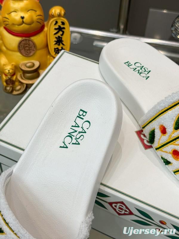 2025 Men CASA BLANCA White Green Red Embroidered Leather Slippers KFY00160