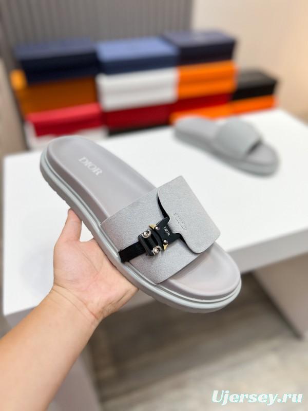 2025 Men Dior Grey Nubuck Leather Slippers AS00190