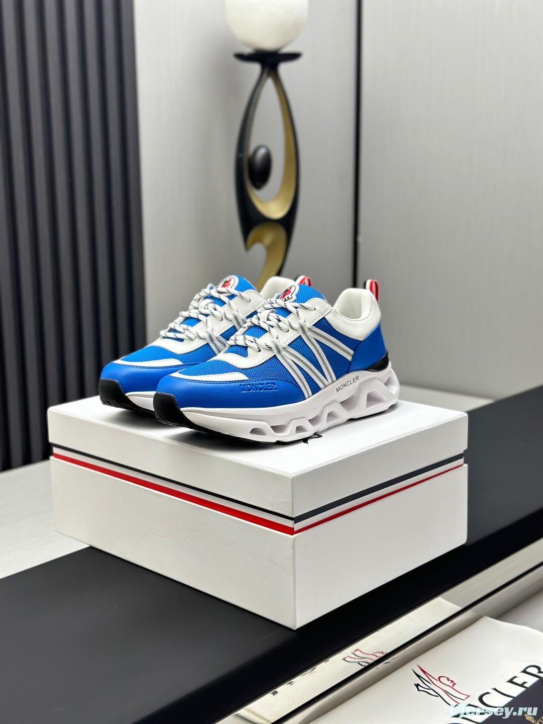 2025 Unisex Moncler Blue White Nylon Mesh Trailgrip GTX Outdoor Sneakers AS00390