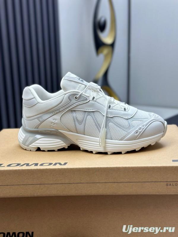 2025 Unisex Salomon White Cream Leather Mesh Sneakers AS00320