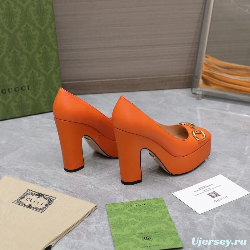 2025 Women Gucci Orange Leather Platform Pumps KFY00320