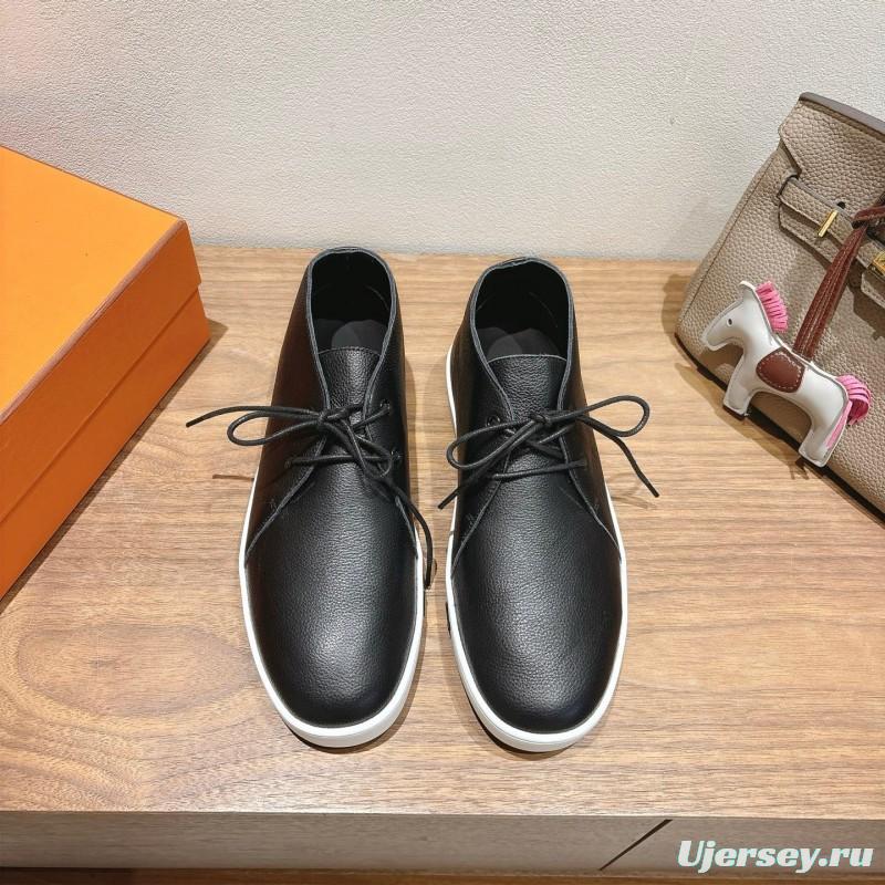 2025 Unisex Hermes Black White Leather Boots Classic Style