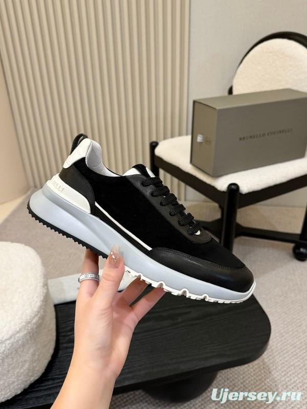 2025 Men Brunello Cucinelli Black White Calf Leather Sneakers AS00320