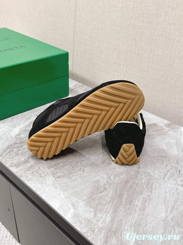 2025 Unisex Bottega Veneta Black Nylon Suede Sneakers KFY00290