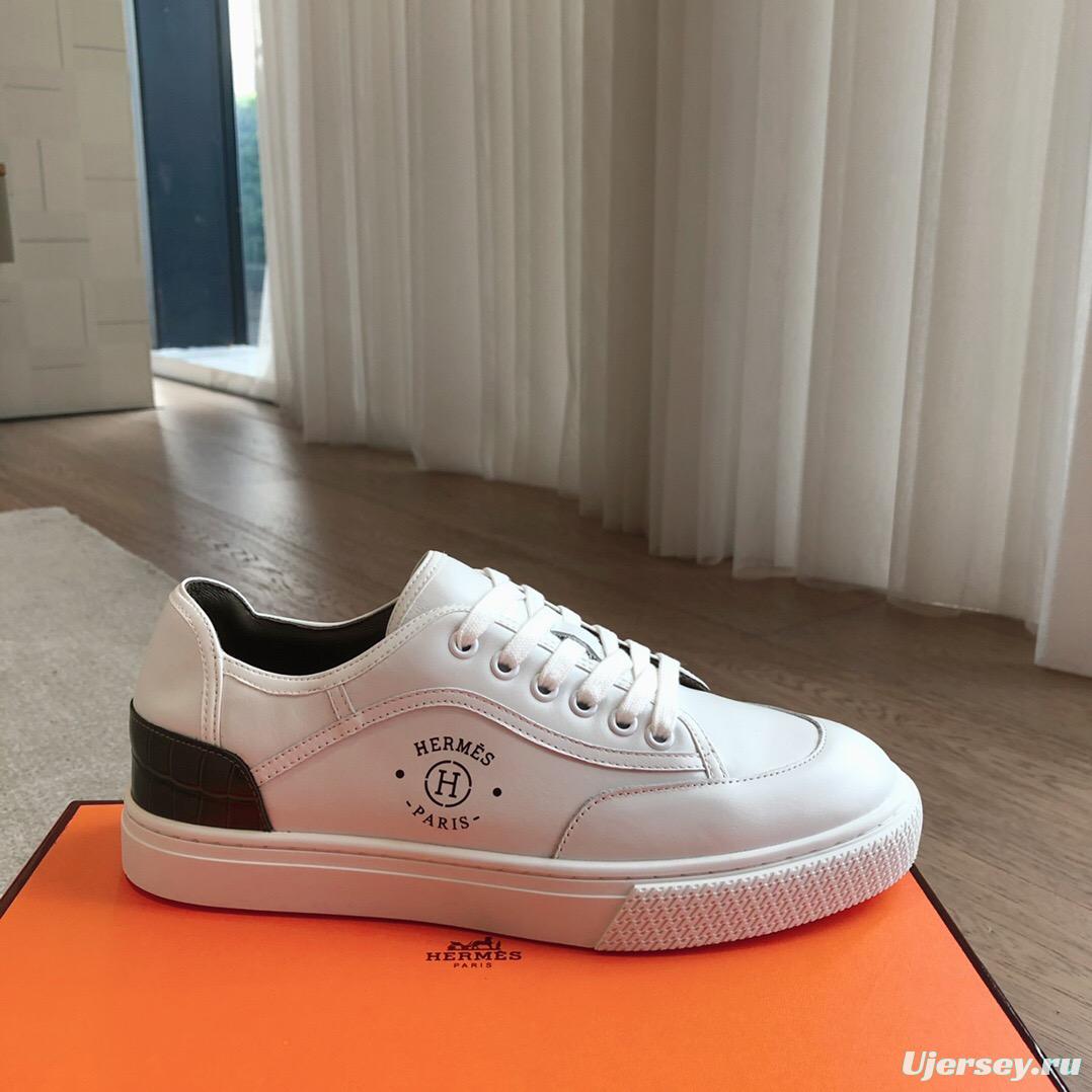 2025 Unisex Hermès White Black Leather Sneakers AS00380