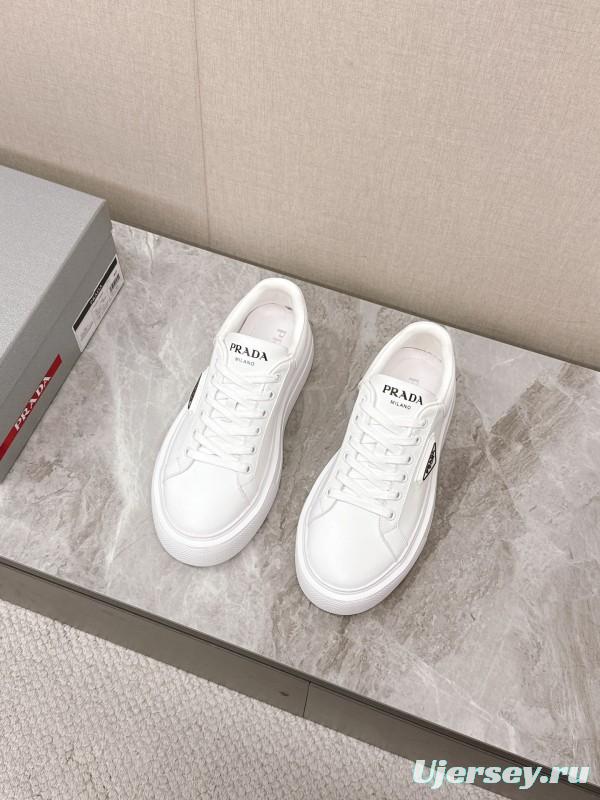 2025 Unisex Prada White Calf Leather Sneakers Retro Thick Sole KFY00290
