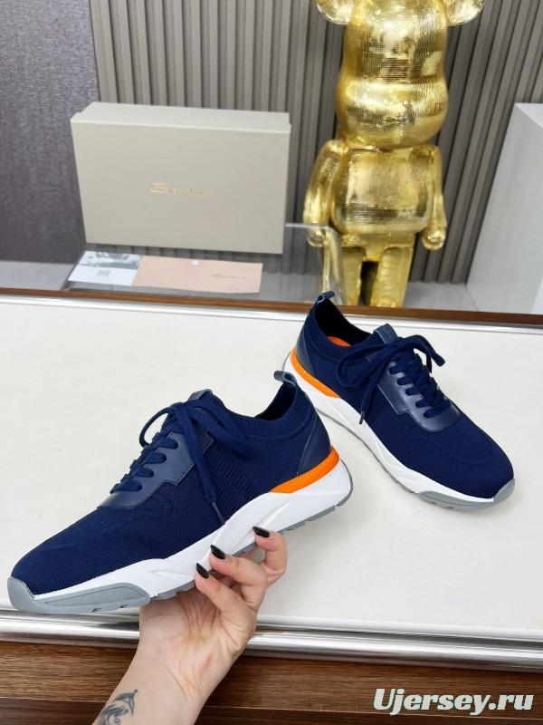 2025 Unisex Santoni Navy Orange Wool Blend Knit Sneakers AS00320