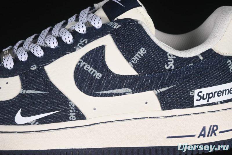 Nike Air Force 1 '07 Low Supreme Collaboration Blue Denim White Swoosh Casual Sneakers - LW9279-005