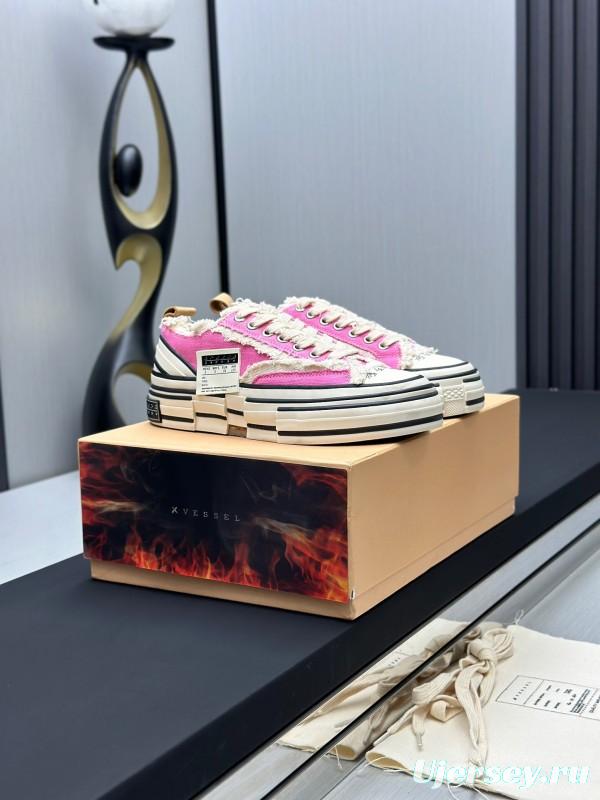 2025 Unisex XVESSEL Pink White Canvas Plimsolls Vulcanized AS00240