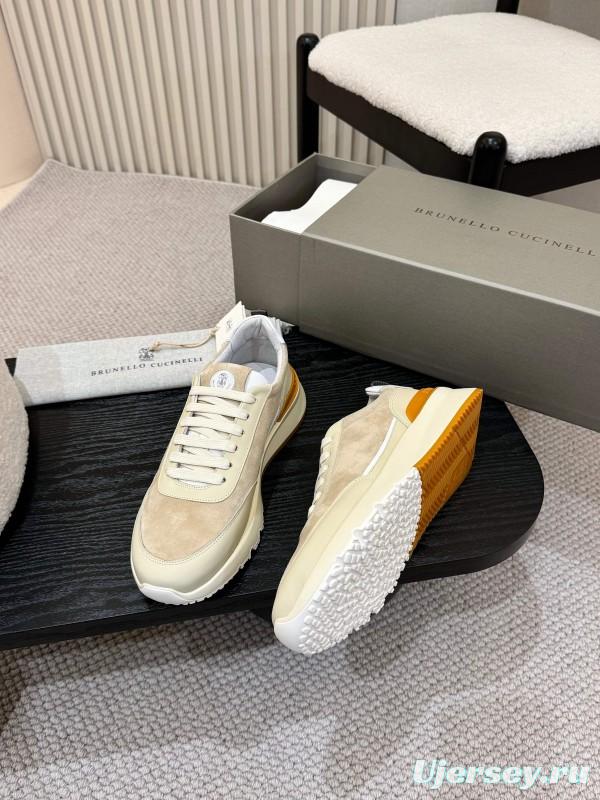 2025 Unisex Brunello Cucinelli Black Milk Blue Apricot Calfskin Leather Sneakers AS00320