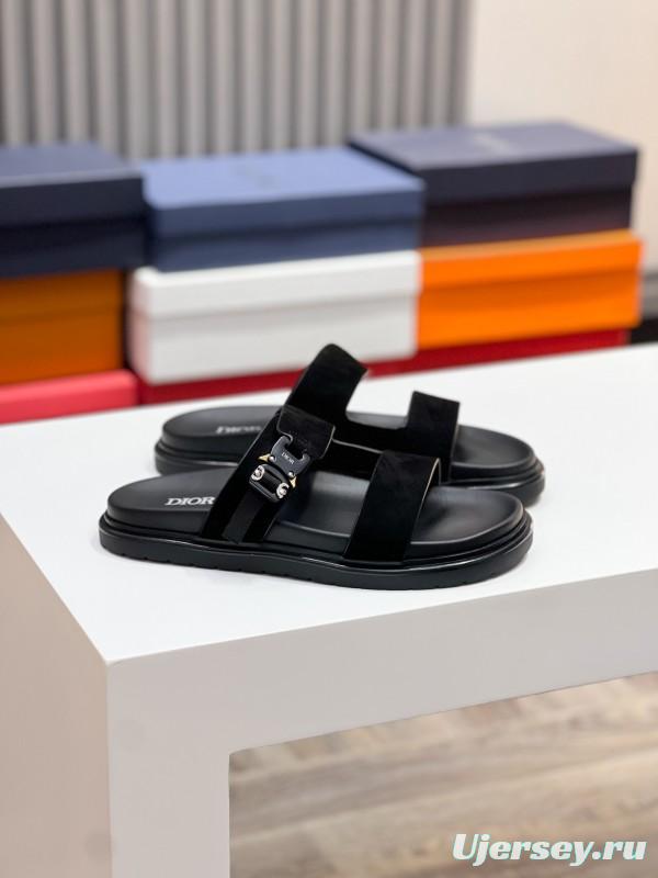 2025 Men Dior Black Leather Slippers AS00190