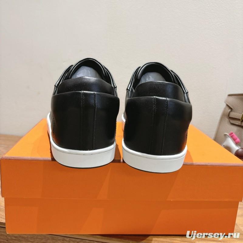 2025 Unisex Hermès Black Leather Sneakers AS00380