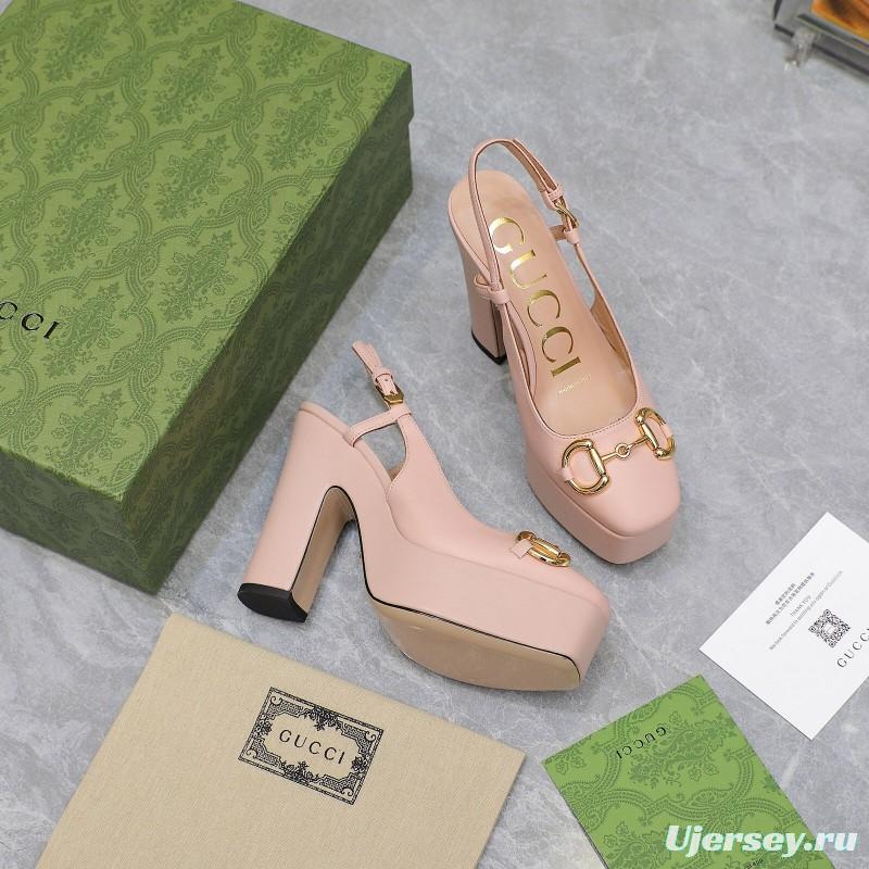 2025 Women Gucci Pink Leather Platform High Heels KFY00320