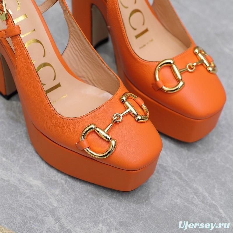 2025 Women Gucci Orange Leather Platform High Heels KFY00320