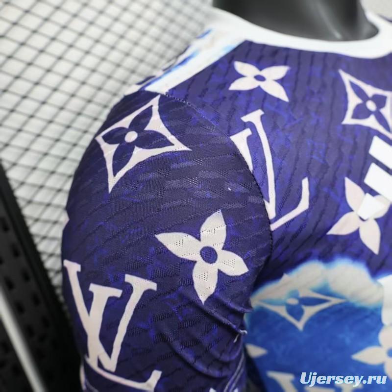 Player Version 25/26 Real Madrid Blue with Louis Vuitton Monogram Pattern Jersey
