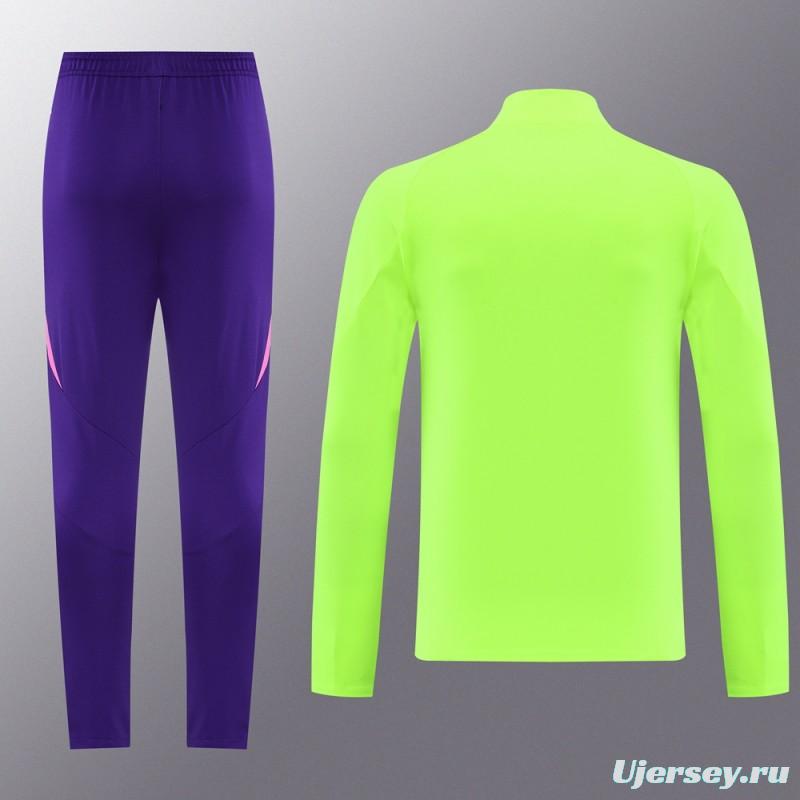 2025 Adidas Purple/Neon Green Half Zipper Jacket +Long Pants