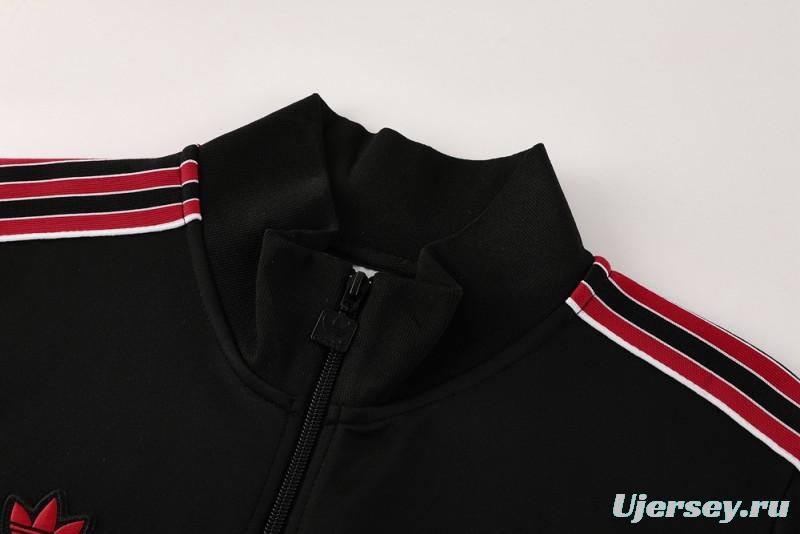 25/26 Manchester United Black Full Hoodie Zipper Jacket +Long Pants