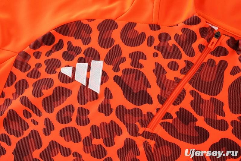2025 Adidas Orange & Black with Leopard Print Pattern Half Zipper Jacket +Long Pants