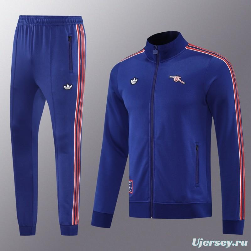 25/26 Arsenal Blue with Red & White Stripes Full Zipper Jacket +Long Pants