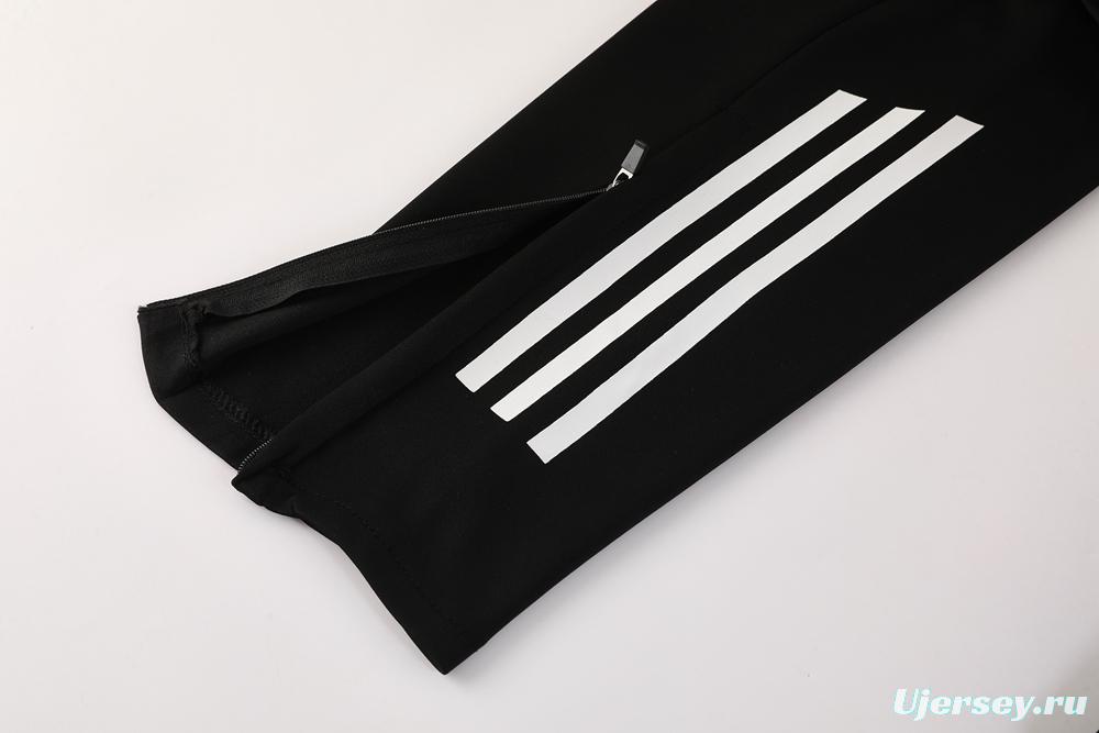 2025 Adidas Dark Grey & Black with Leopard Print Pattern and Orange Accents Half Zipper Jacket +Long Pants