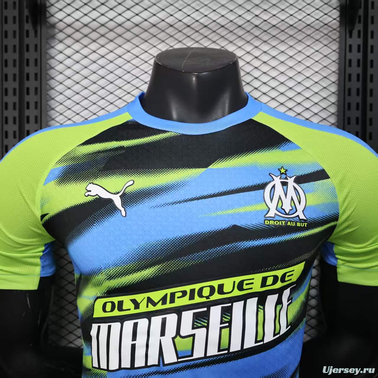 Player Version 25/26 Olympique de Marseille Neon Green Blue Black Gradient Stripe Jersey