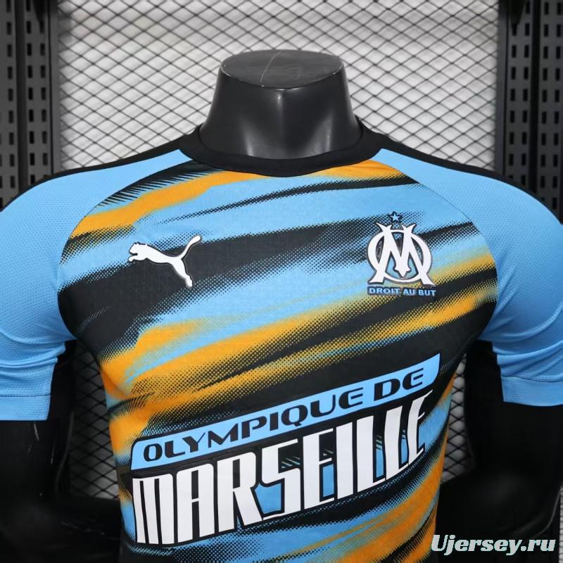 Player Version 25/26 Olympique de Marseille Blue with Orange Gradient Stripe Jersey