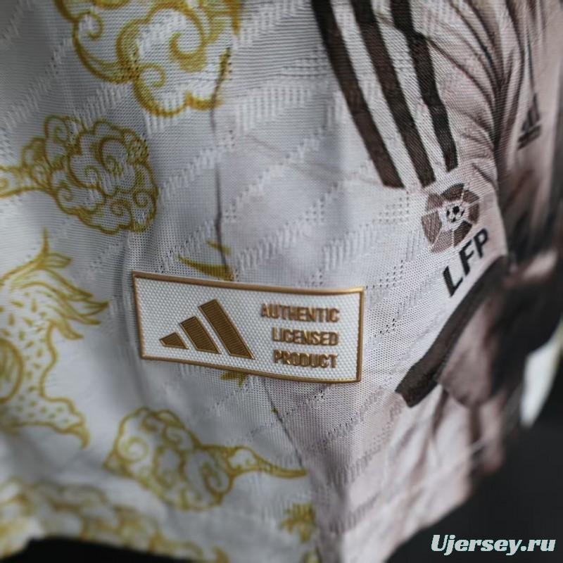Player Version 25/26 Real Madrid White with Golden Dragon Pattern Jersey